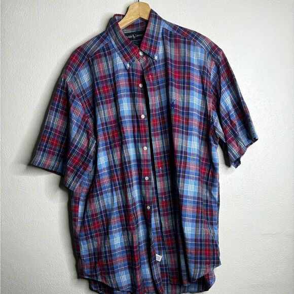 Ralph Lauren Blake short sleeve button down shirt men’s size large blue - Picture 1 of 5